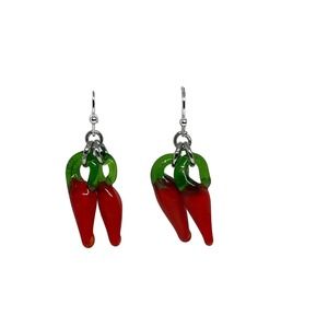Red Chili Pepper Earrings Dangle Silver Tone - Hypoallergenic